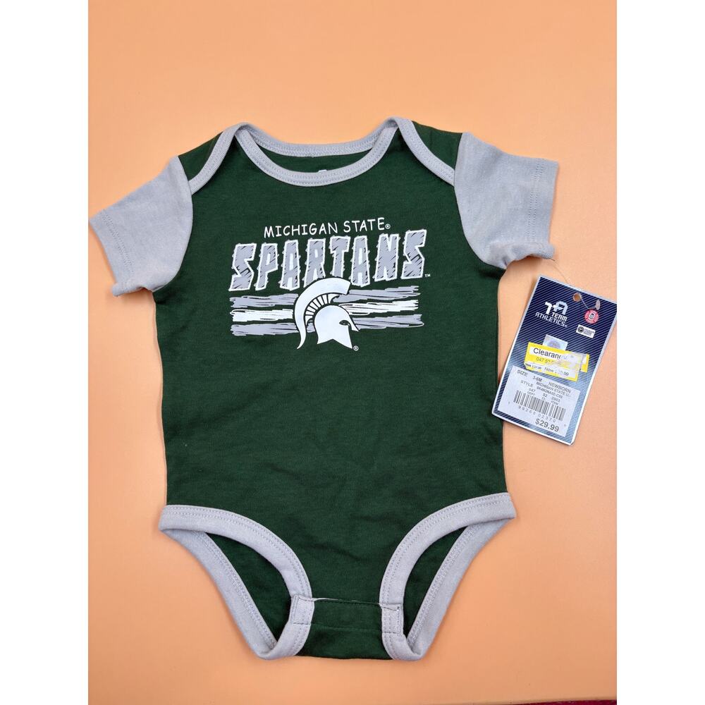 Michigan State Spartans Green & Gray Short Sleeve Baby Onesie Size 3-6M NWT